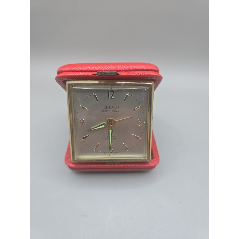 Vintage Linden Black Forest Travel Alarm Clock – Germany – Genuine Leather Case